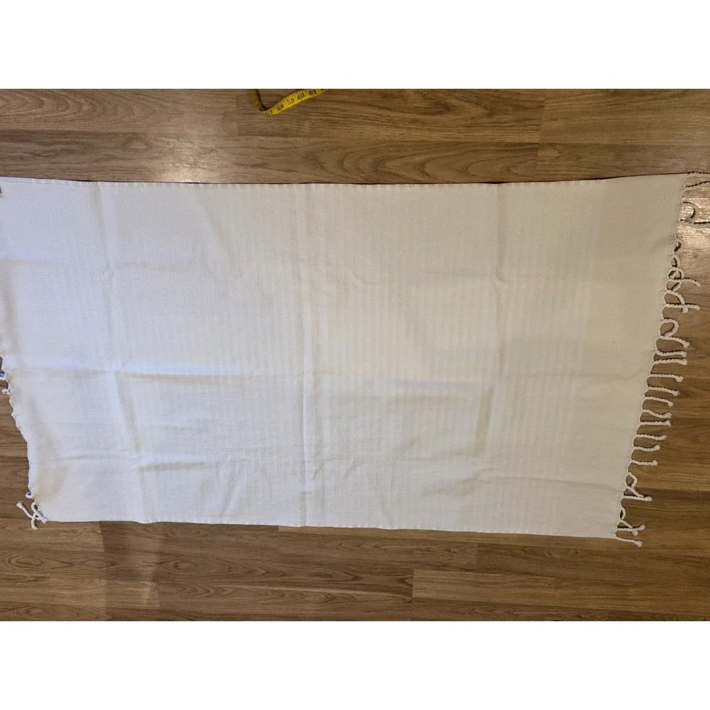 Peacock Alley Beath Towel Cotton Beige Stripe Tassels Made In Turkey